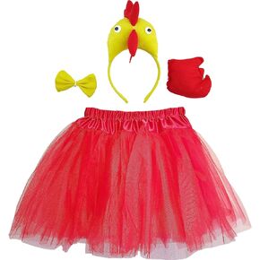 TIKSON 4 Pieces Animal Costume Rooster Chicken Chick Headband Bow Tie Tail Tutu Kids Halloween Dress Up