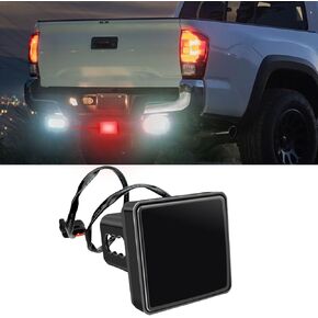 15 LED Red Lens Brake Light Trailer Hitch Cover, LED Trailer Tail Light, High Bright Smoked Lens Square Tail Light, Car Exterior Accessories for Truck Towing SUV RV (Black)
