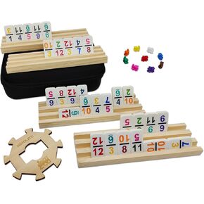 Mexican Train Dominoes Set with Numbers and 4 Wooden Racks, Double 12 Domino Travel Set with Wooden Hub, 91 Colored Domino Tiles Game Set with for Family Game Night