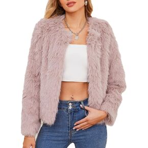 Zando Womens Fur Coat Long Sleeve Pockets Cropped Jacket Women Outwear Warm Winter Coats for Women Fleece Fur Jacket 2025