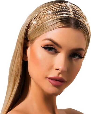 Layered Head Chain Rhinestone Hair Jewelry Elastic Headpiece Wedding Crystal Bridal Prom Costume Headband for Women and Girls in Kuwait