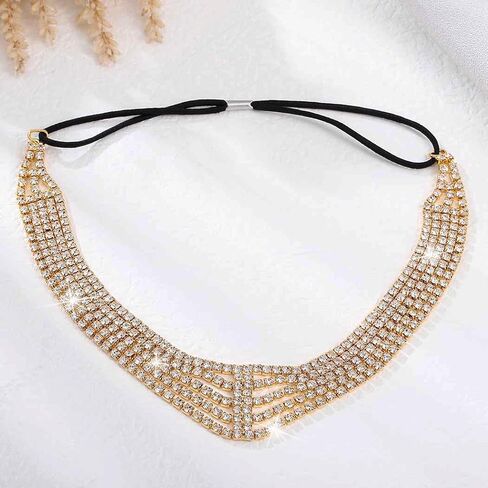Layered Head Chain Rhinestone Hair Jewelry Elastic Headpiece Wedding Crystal Bridal Prom Costume Headband for Women and Girls in Kuwait