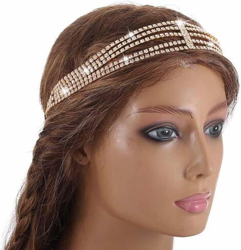 Layered Head Chain Rhinestone Hair Jewelry Elastic Headpiece Wedding Crystal Bridal Prom Costume Headband for Women and Girls in Kuwait