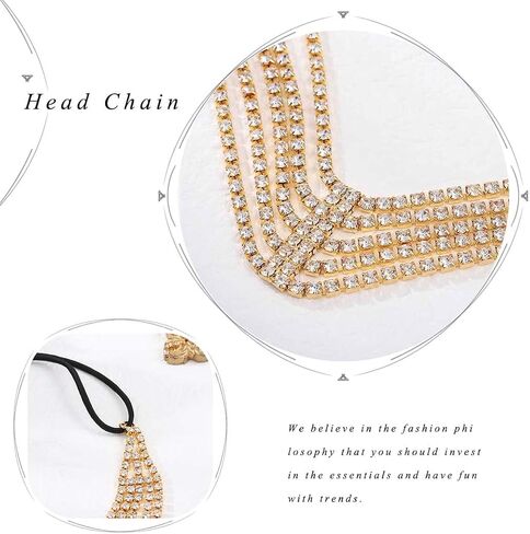 Layered Head Chain Rhinestone Hair Jewelry Elastic Headpiece Wedding Crystal Bridal Prom Costume Headband for Women and Girls in Kuwait