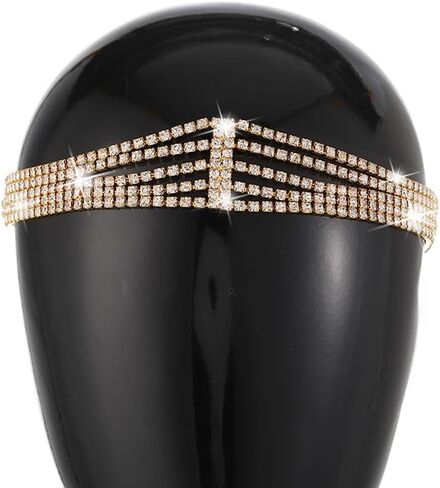 Layered Head Chain Rhinestone Hair Jewelry Elastic Headpiece Wedding Crystal Bridal Prom Costume Headband for Women and Girls in Kuwait