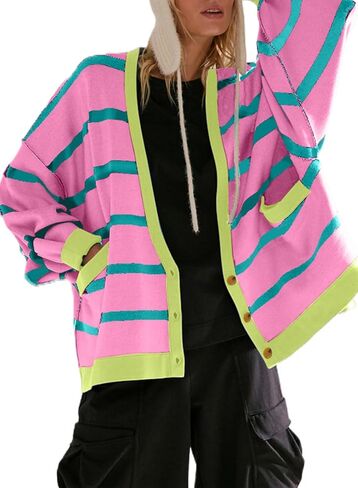 سترة Sidefeel النسائية لخريف 2024، معطف مفتوح من الأمام، مقاس كبير، مخطط، ملابس خارجية مكتنزة مع جيوب in Kuwait