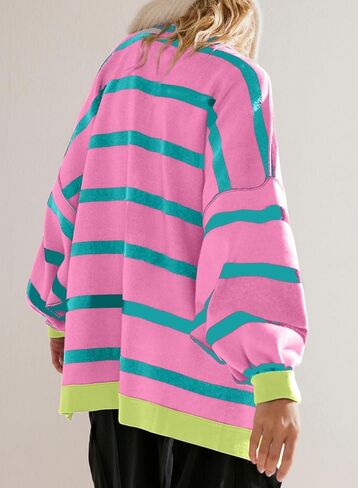 سترة Sidefeel النسائية لخريف 2024، معطف مفتوح من الأمام، مقاس كبير، مخطط، ملابس خارجية مكتنزة مع جيوب in Kuwait