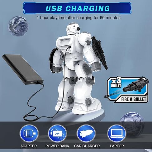 ألعاب للأولاد والبنات من عمر 6-12 سنة، لعبة روبوت للتحكم عن بعد قابلة لإعادة الشحن، روبوت RC ذكي قابل للبرمجة مع مستشعر للإيماءات 2.4 جيجا هرتز، أبيض in Kuwait