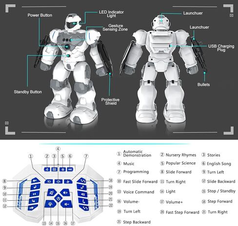 ألعاب للأولاد والبنات من عمر 6-12 سنة، لعبة روبوت للتحكم عن بعد قابلة لإعادة الشحن، روبوت RC ذكي قابل للبرمجة مع مستشعر للإيماءات 2.4 جيجا هرتز، أبيض in Kuwait