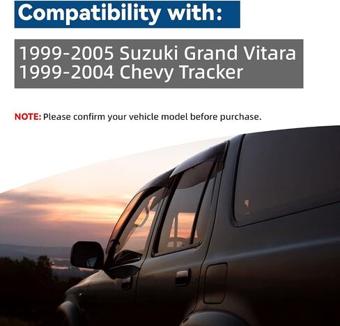 4pcs Front+Rear Smoke Tint Sun/Rain Guard Outside Mount Tape-On Vent Window Visors Compatible with 99-05 Grand Vitara 99-04 Tracker in Saudi Arabia