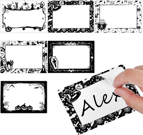 240 Pcs Halloween Name Tags for Kids Halloween Classroom Border Name Tag Gift Labels Clothing Labels Skull Witch Hat Spider Gift Stickers for Holiday Party Office Home, 3.5 x 2.4 in in Kuwait