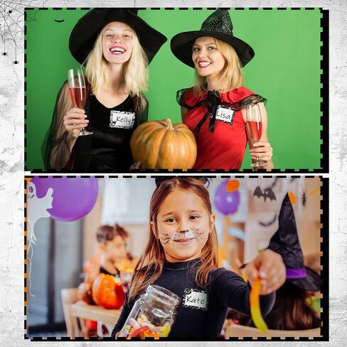 240 Pcs Halloween Name Tags for Kids Halloween Classroom Border Name Tag Gift Labels Clothing Labels Skull Witch Hat Spider Gift Stickers for Holiday Party Office Home, 3.5 x 2.4 in in Kuwait