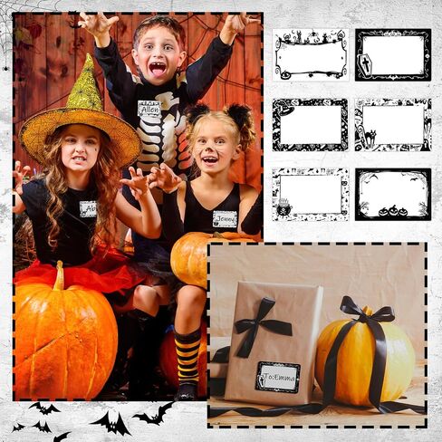 240 Pcs Halloween Name Tags for Kids Halloween Classroom Border Name Tag Gift Labels Clothing Labels Skull Witch Hat Spider Gift Stickers for Holiday Party Office Home, 3.5 x 2.4 in in Kuwait