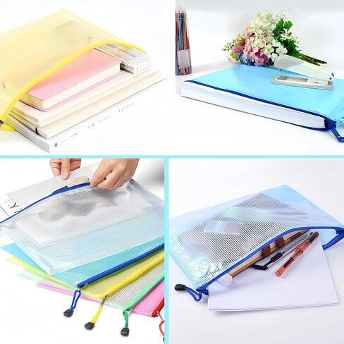 A4 Plastic Wallets Zip Lock Bags Mesh Document Wallet Document Folders Plastic Pockets Zipper File Wallet for School Office Homework Travel Storage Bags Green in Saudi Arabia