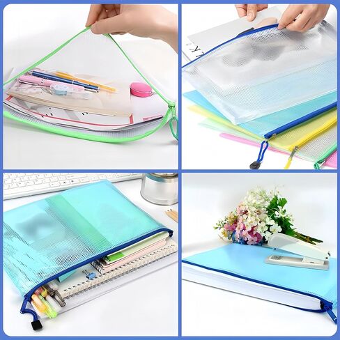 A4 Plastic Wallets Zip Lock Bags Mesh Document Wallet Document Folders Plastic Pockets Zipper File Wallet for School Office Homework Travel Storage Bags Green in Saudi Arabia
