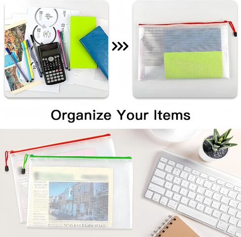 A4 Plastic Wallets Zip Lock Bags Mesh Document Wallet Document Folders Plastic Pockets Zipper File Wallet for School Office Homework Travel Storage Bags Green in Saudi Arabia