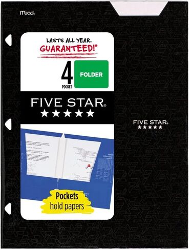 مجلد ورقي بحجم حرف Five Star مكون من 4 جيوب بتصميم هندسي وملصق للكتابة، يناسب مجلدًا ثلاثي الحلقات لأوراق مقاس 8.5 بوصة × 11 بوصة (أزرق المحيط الهادئ) in Kuwait