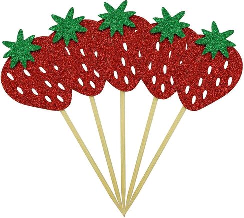XGNG 50PCS Strawberry Cupcake Toppers Glitter Birthday Strawberry Cupcake Picks Cupcake Decorations or Fruit Baby Shower Kids Birthday Summer Berry Cupcake Decorations Party Supplies in Saudi Arabia