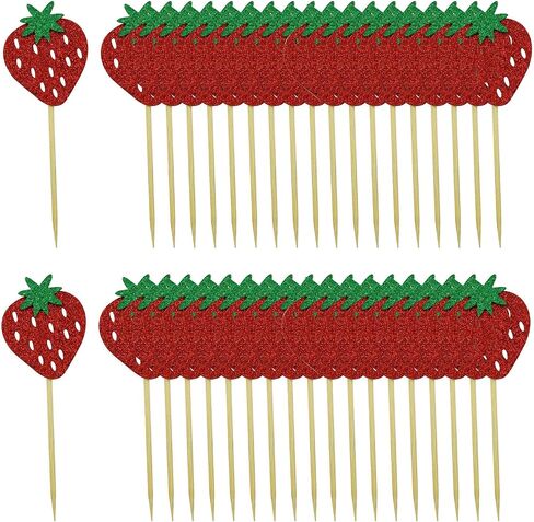 XGNG 50PCS Strawberry Cupcake Toppers Glitter Birthday Strawberry Cupcake Picks Cupcake Decorations or Fruit Baby Shower Kids Birthday Summer Berry Cupcake Decorations Party Supplies in Saudi Arabia