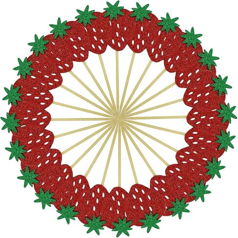 XGNG 50PCS Strawberry Cupcake Toppers Glitter Birthday Strawberry Cupcake Picks Cupcake Decorations or Fruit Baby Shower Kids Birthday Summer Berry Cupcake Decorations Party Supplies in Saudi Arabia