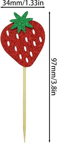 XGNG 50PCS Strawberry Cupcake Toppers Glitter Birthday Strawberry Cupcake Picks Cupcake Decorations or Fruit Baby Shower Kids Birthday Summer Berry Cupcake Decorations Party Supplies in Saudi Arabia