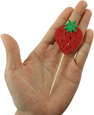 XGNG 50PCS Strawberry Cupcake Toppers Glitter Birthday Strawberry Cupcake Picks Cupcake Decorations or Fruit Baby Shower Kids Birthday Summer Berry Cupcake Decorations Party Supplies in Saudi Arabia