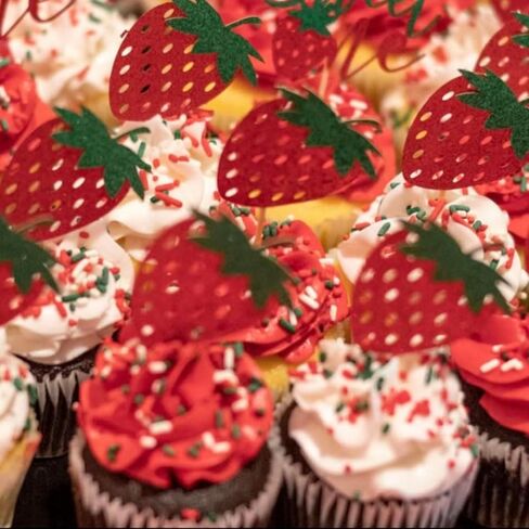 XGNG 50PCS Strawberry Cupcake Toppers Glitter Birthday Strawberry Cupcake Picks Cupcake Decorations or Fruit Baby Shower Kids Birthday Summer Berry Cupcake Decorations Party Supplies in Saudi Arabia