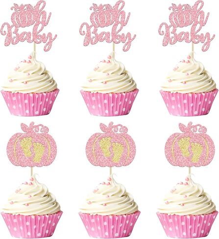 Gyufise 24Pcs Pumpkin Oh Baby Cupcake Toppers Orange Glitter Fall Theme Cupcake Picks Pumpkin Themed Baby Shower Birthday Thanksgiving Halloween Party Cake Decorations Supplies in Saudi Arabia