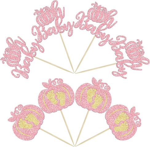 Gyufise 24Pcs Pumpkin Oh Baby Cupcake Toppers Orange Glitter Fall Theme Cupcake Picks Pumpkin Themed Baby Shower Birthday Thanksgiving Halloween Party Cake Decorations Supplies in Saudi Arabia