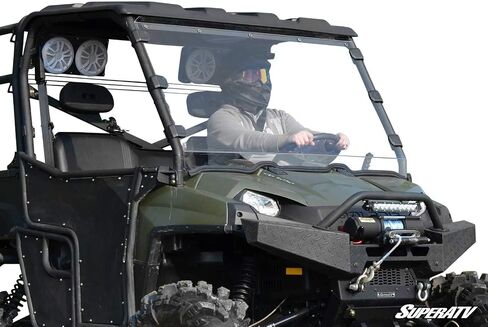 SuperATV Heavy Duty Clear Scratch Resistant Full Windshield for 2016+ Polaris Ranger Full-Size 570 / Crew | 1/4" Thick Polycarbonate| Preinstalled Bulb Seal Than Glass | Hard Coated | USA Made! in Kuwait