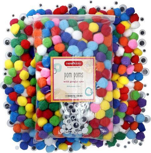 Incraftables 2000 Pcs Pom Poms with Googly Eyes & Glue Stick. Best Colored & Glitter Cotton 0.4 to 1.4 inch Balls for DIY Craft, Hats & Decorations. Multicolor Puffy Pompom Gift Set for Kids & Adults in Kuwait