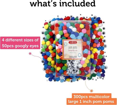 Incraftables 2000 Pcs Pom Poms with Googly Eyes & Glue Stick. Best Colored & Glitter Cotton 0.4 to 1.4 inch Balls for DIY Craft, Hats & Decorations. Multicolor Puffy Pompom Gift Set for Kids & Adults in Kuwait
