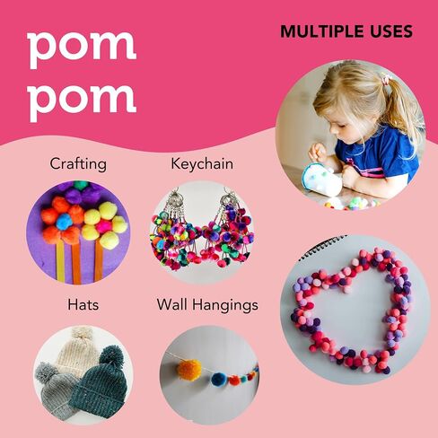 Incraftables 2000 Pcs Pom Poms with Googly Eyes & Glue Stick. Best Colored & Glitter Cotton 0.4 to 1.4 inch Balls for DIY Craft, Hats & Decorations. Multicolor Puffy Pompom Gift Set for Kids & Adults in Kuwait