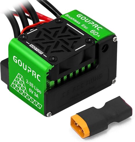 جهاز التحكم في السرعة الكهربائية GOUPRC 60A بدون فرشاة RC ESC 2-3S مقاوم للماء لملحقات مقياس 1/10 RC شاحنة الطرق الوعرة (أخضر) (60A بدون فرش) in Kuwait