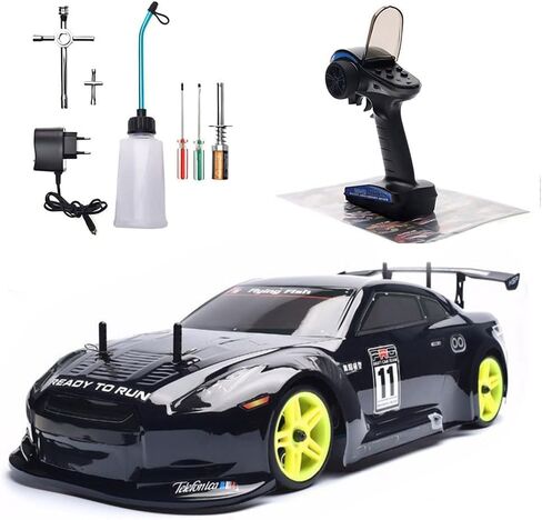 Nitro RC Cars Truck 1/10 Two Speed Nitro Gas Power Truck for Adult Professional Fast Drift Remote Control Car Nitrogen Drive 4WD 80KM/H Metal Chassis Gas Off Road Short Course Truck (Black) in Kuwait