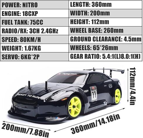 Nitro RC Cars Truck 1/10 Two Speed Nitro Gas Power Truck for Adult Professional Fast Drift Remote Control Car Nitrogen Drive 4WD 80KM/H Metal Chassis Gas Off Road Short Course Truck (Black) in Kuwait
