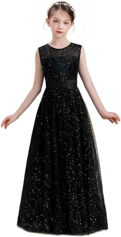 Sparkle Princess Black Tulle Sequins Dress for Little/Big Girls Holiday Party Gown in Saudi Arabia