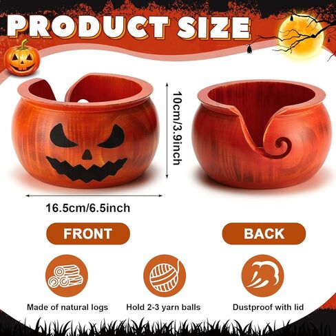 Sieral 2 جهاز كمبيوتر شخصى هالوين اليقطين الديكور الغزل السلطانية للكروشيه 6.5 × 6.5 × 3.9 بوصة وعاء الغزل الخشبي وعاء الحياكة حامل غزل الكروشيه لملحقات الكروشيه اليدوية هدايا الكروشيه، برتقالي in Kuwait