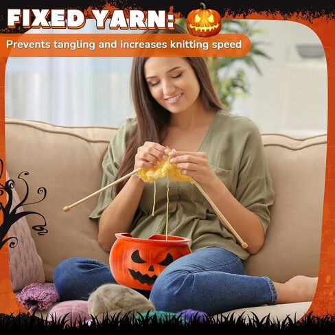 Sieral 2 جهاز كمبيوتر شخصى هالوين اليقطين الديكور الغزل السلطانية للكروشيه 6.5 × 6.5 × 3.9 بوصة وعاء الغزل الخشبي وعاء الحياكة حامل غزل الكروشيه لملحقات الكروشيه اليدوية هدايا الكروشيه، برتقالي in Kuwait