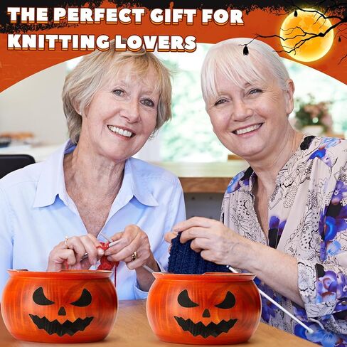 Sieral 2 جهاز كمبيوتر شخصى هالوين اليقطين الديكور الغزل السلطانية للكروشيه 6.5 × 6.5 × 3.9 بوصة وعاء الغزل الخشبي وعاء الحياكة حامل غزل الكروشيه لملحقات الكروشيه اليدوية هدايا الكروشيه، برتقالي in Kuwait