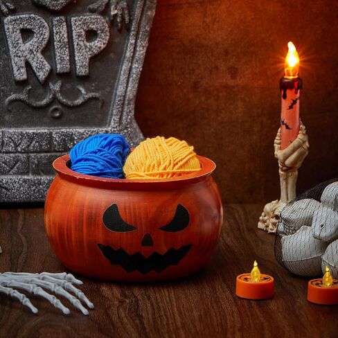 Sieral 2 جهاز كمبيوتر شخصى هالوين اليقطين الديكور الغزل السلطانية للكروشيه 6.5 × 6.5 × 3.9 بوصة وعاء الغزل الخشبي وعاء الحياكة حامل غزل الكروشيه لملحقات الكروشيه اليدوية هدايا الكروشيه، برتقالي in Kuwait