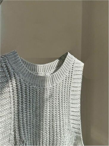 MakeMeChic Women's Sleeveless Round Neck Drawstring Side Split Hem Knited Casual Sweater Vest in Saudi Arabia