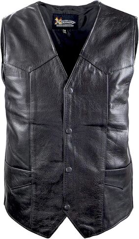 Xelement 1201 Black Motorcycle Leather Vest for Men - Real Genuine Cowhide in Saudi Arabia
