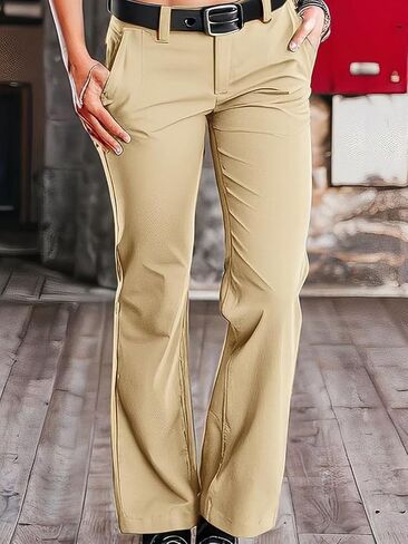Flamingals Women's Slant Pocket Low Waist Pants Without Belt Casual Pants in Saudi Arabia