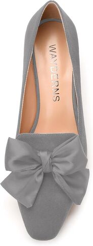 حذاء نسائي من WAYDERNS مزود بفيونكة من الجلد السويدي للزفاف بمقدمة مربعة سهل الارتداء على الموضة بكعب منخفض مقاس 5 سم in Kuwait