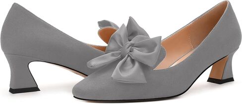 حذاء نسائي من WAYDERNS مزود بفيونكة من الجلد السويدي للزفاف بمقدمة مربعة سهل الارتداء على الموضة بكعب منخفض مقاس 5 سم in Kuwait