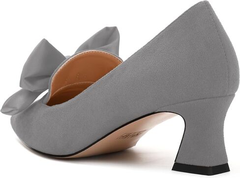 حذاء نسائي من WAYDERNS مزود بفيونكة من الجلد السويدي للزفاف بمقدمة مربعة سهل الارتداء على الموضة بكعب منخفض مقاس 5 سم in Kuwait