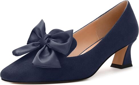 WAYDERNS Womens Bow Solid Bridal Suede Square Toe Slip On Fashion Kitten Low Heel Pumps Shoes 2 Inch in Kuwait