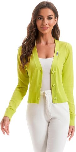 Women's Cardigan Lightweight Cropped V Neck Knit Sweaters Button Down Shrugs Simple Tops for Women Girls in Saudi Arabia
