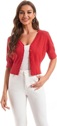 Women's Cardigan Lightweight Cropped V Neck Knit Sweaters Button Down Shrugs Simple Tops for Women Girls in Saudi Arabia